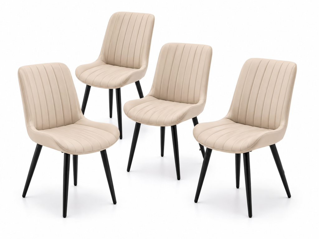 Modern Cream Faux Leather Dining Chairs – Set of 4