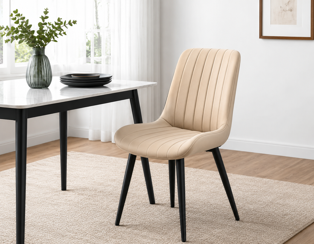 Modern Cream Faux Leather Dining Chairs – Set of 4